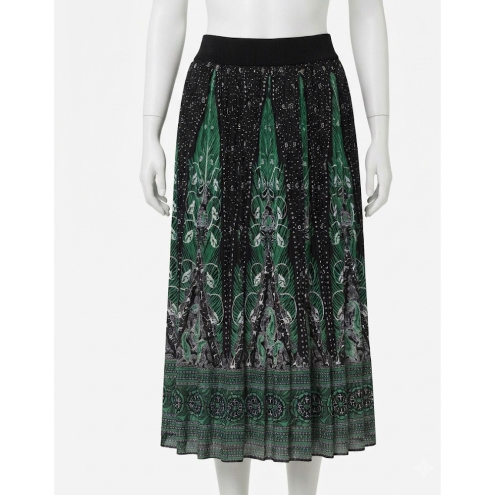 Metrowear Green Black Paisley Pleated Midi Skirt XL Boho Whimsigoth Witchy